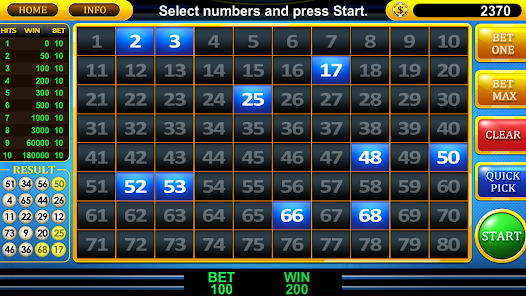 Keno Zahlenauswahl mobile App Screenshot
